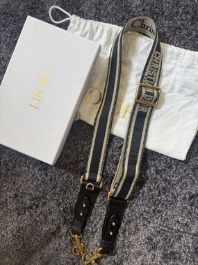 Dior Navy and Beige Adjustable Shoulder Strap with Gold Hardware